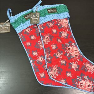 NWT Set Of 2 Matilda Jane Pink Roses Christmas Tree Stocking Green Polka Dot Red